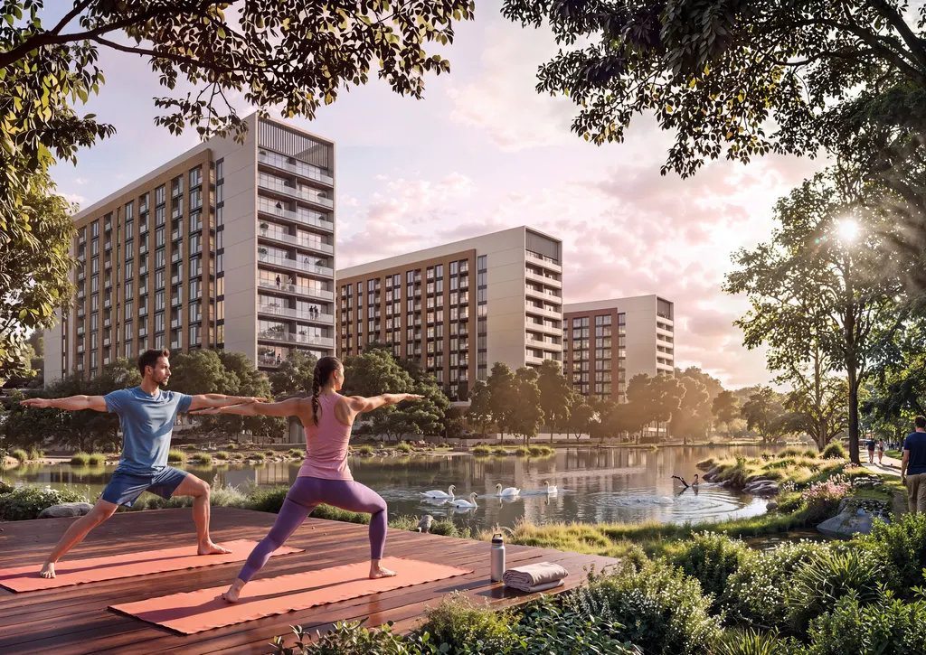 Morning yoga beside a lake